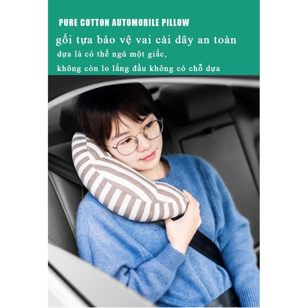 Bộ 2 Cái Gối Bông Kid Sleep In Car ( Nâu Trắng ) - Home and Garden