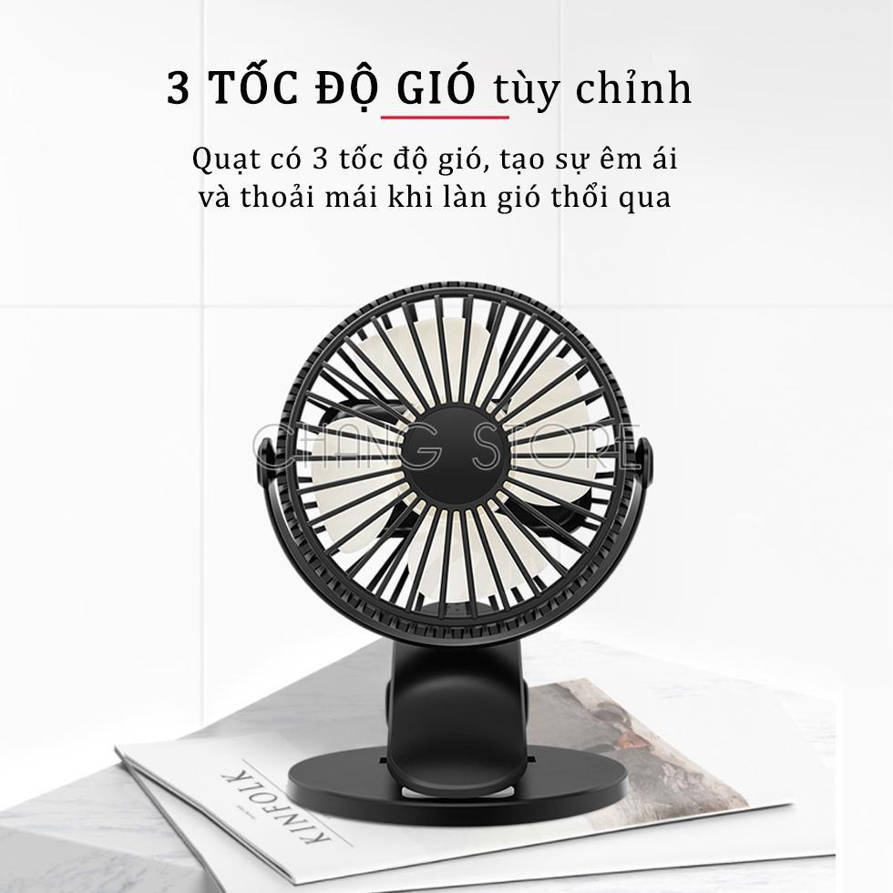 Quạt kẹp tích điện xoay 360 độ, quạt tích điện mini kẹp bàn siêu tiện lợi