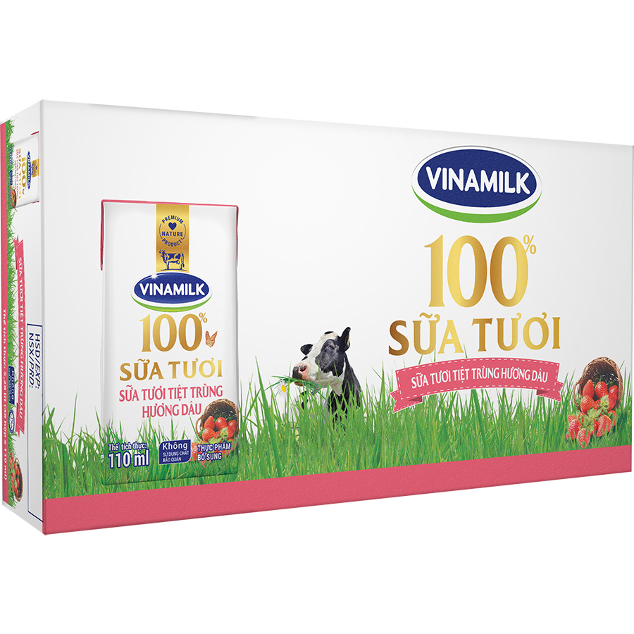 Thùng 48 Hộp Sữa Tươi Tiệt Trùng Vinamilk 100% Hương Dâu 110ml