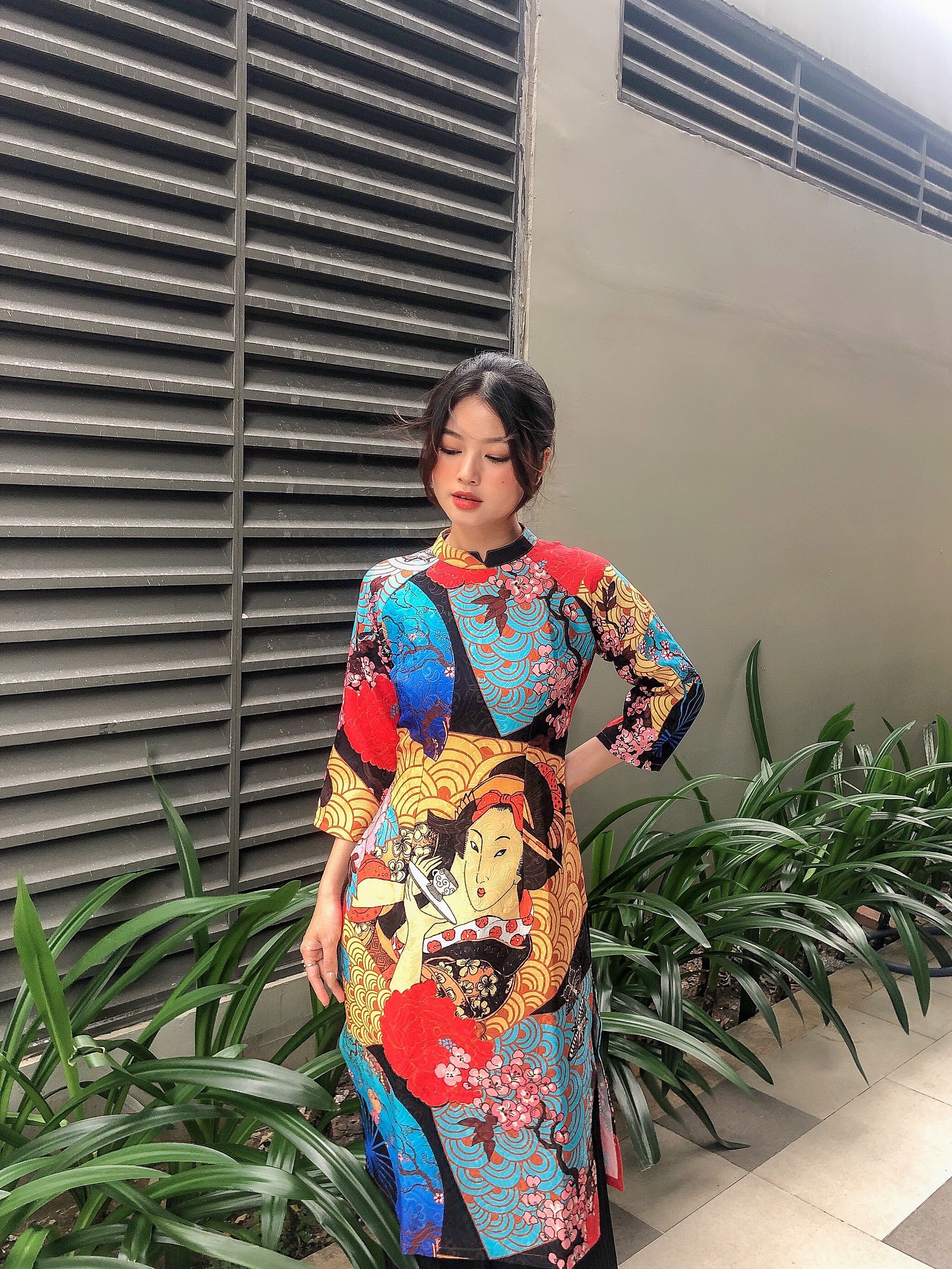 Áo dài gấm in