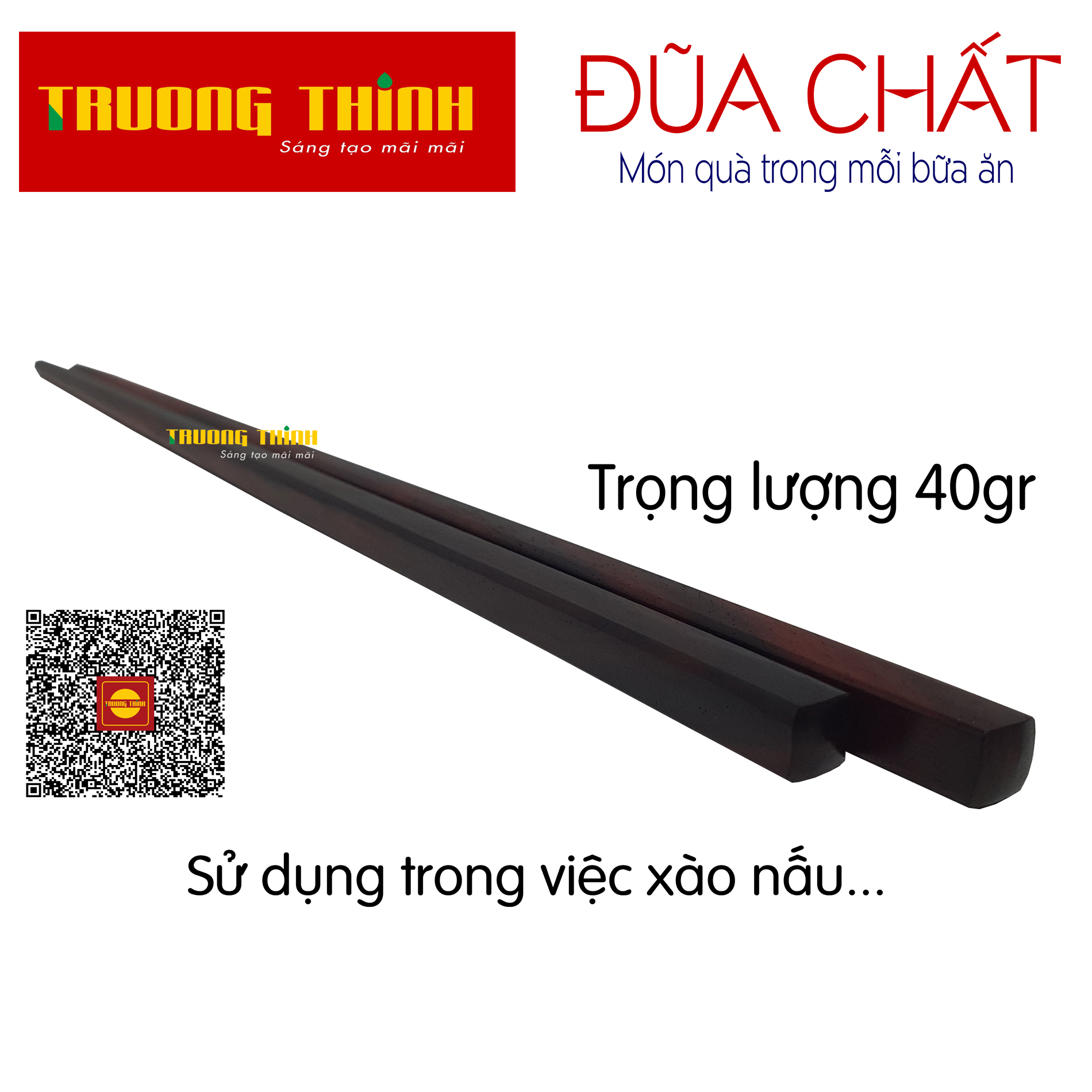 Đũa Xào Nấu Gỗ Trắc Trường Thịnh Sang Trọng Bền Đẹp Không Nấm Mốc - Dài 32 cm - 01 Đôi Vuông