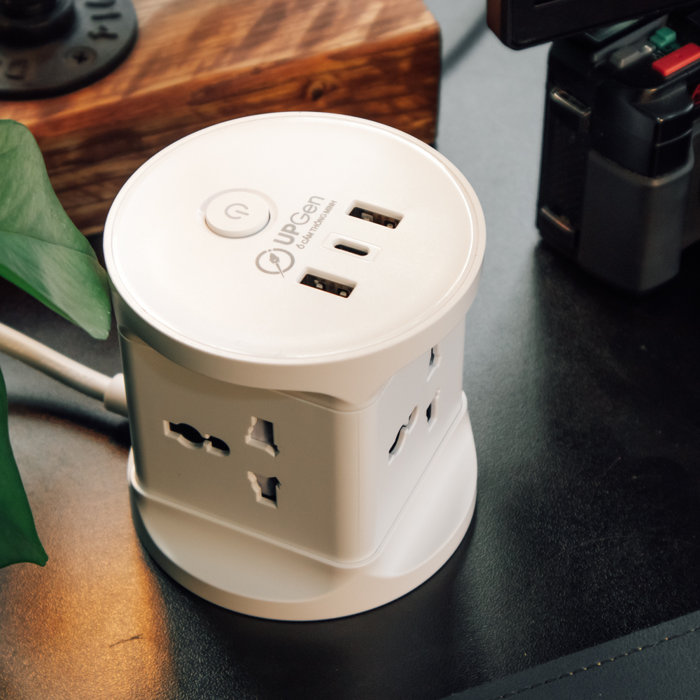 Ô cắm điện đa năng UPGEN T1 PRO có 2 cổng sạc USB 1 cổng TypeC cho điện thoại, 4 ổ cắm chịu tải 2500W, dây điện dài 2.5m, An Toàn, Chống Cháy, Chống Giật, BH 12 tháng