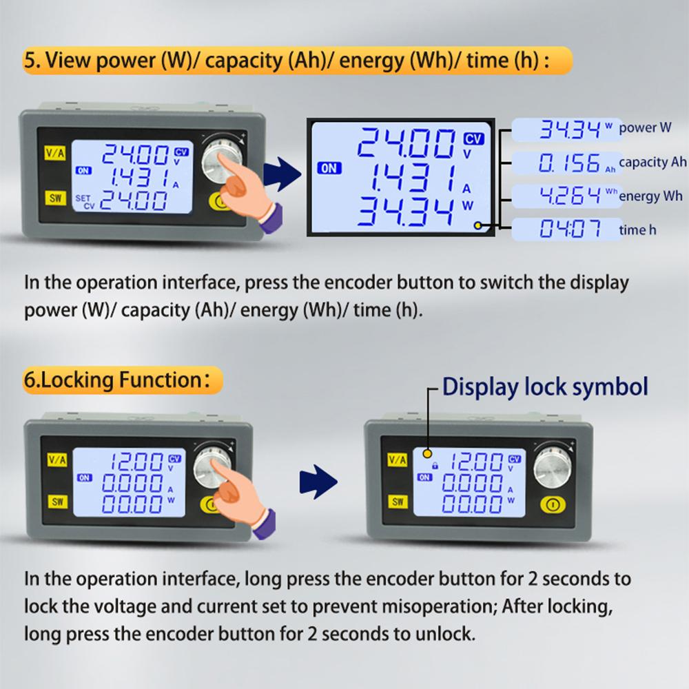 LCD Display CNC Adjustable Direct Current Stabilized Voltage Power Supplys Constant Voltage and Constant Current 20A 1200W Step-down Module