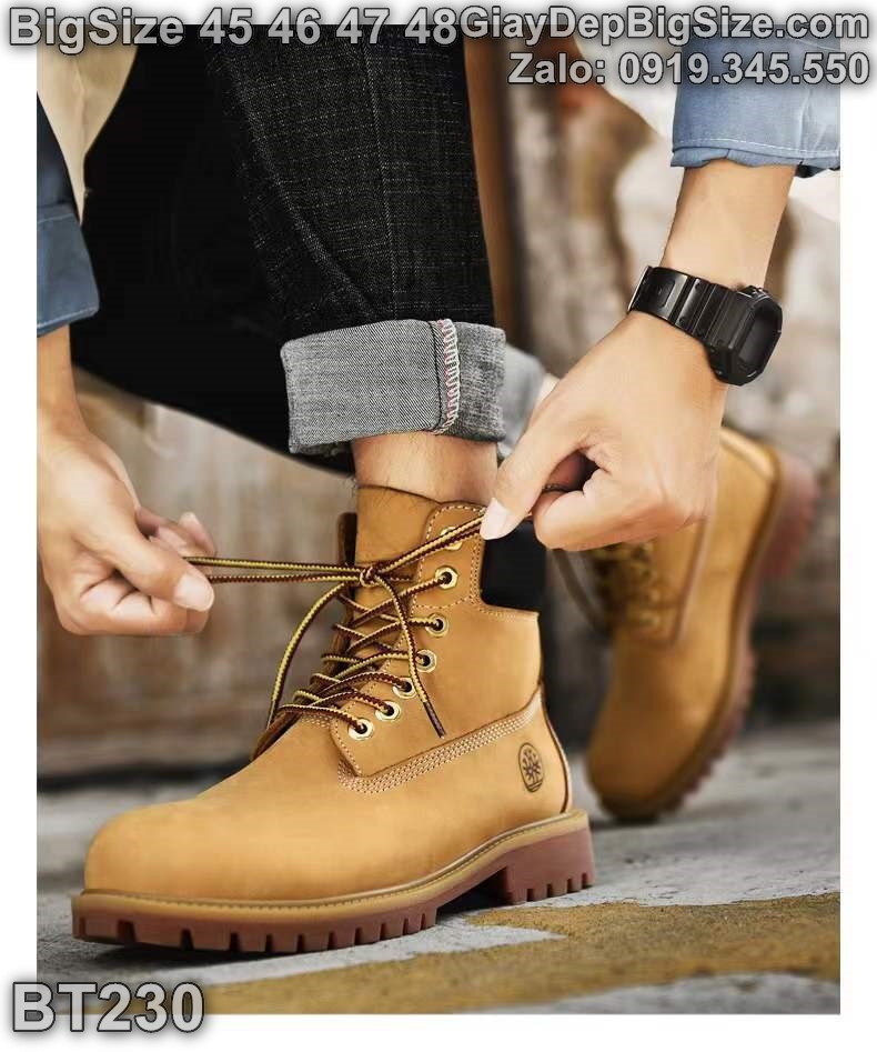 Giày boot (bốt) cổ cao cỡ lớn 45 46 47 48 cho nam cao to chân ú bè. Big size combat boots for wide feet - BT230