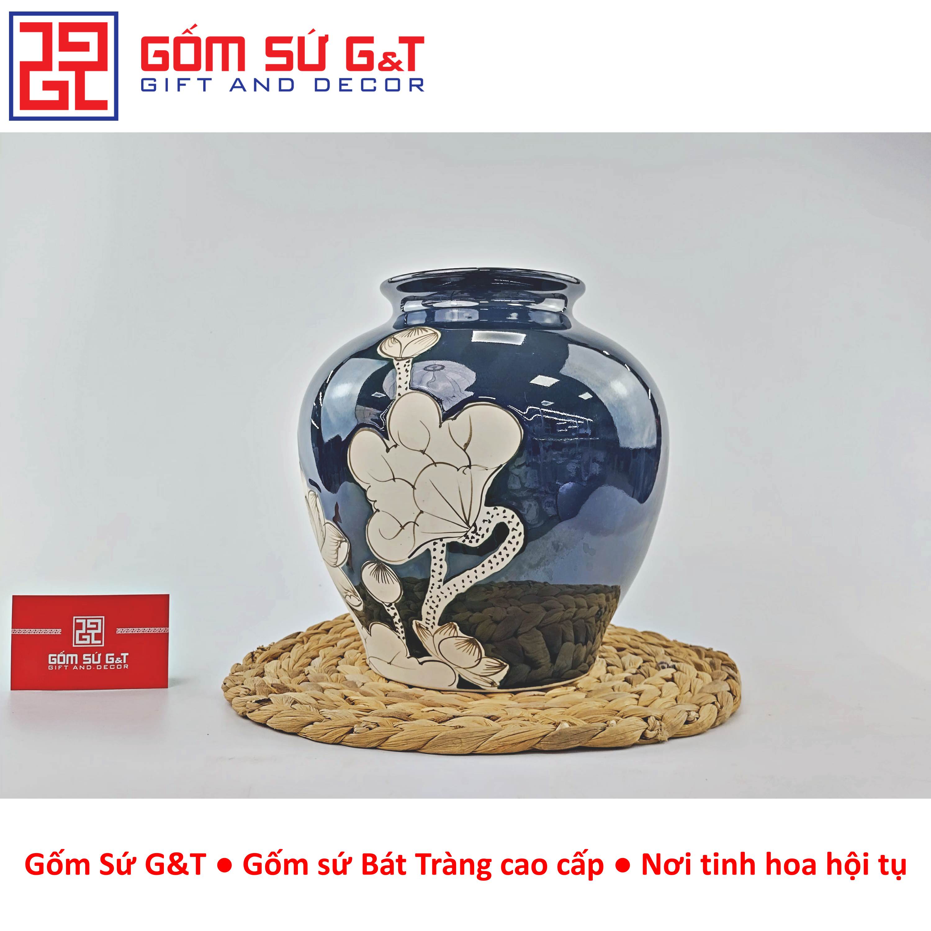 Lọ hoa men hỏa biến dáng vò vẽ sen Gốm Sứ G&amp;T