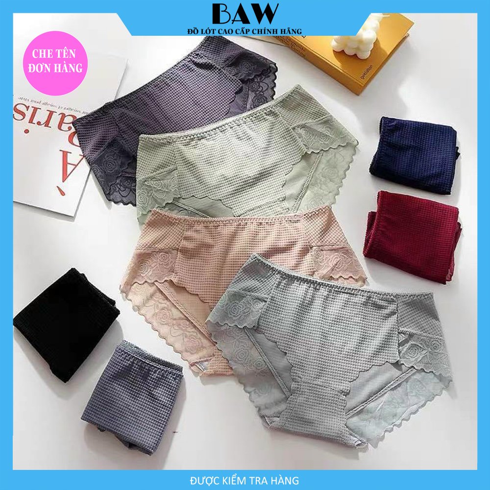 Bộ 5 Quần Lót Nữ vải su viền ren mềm mại xuyên thấu gợi cảm 5 màu lựa chọn Onesize 40-60kg thương hiệu BAW NT102