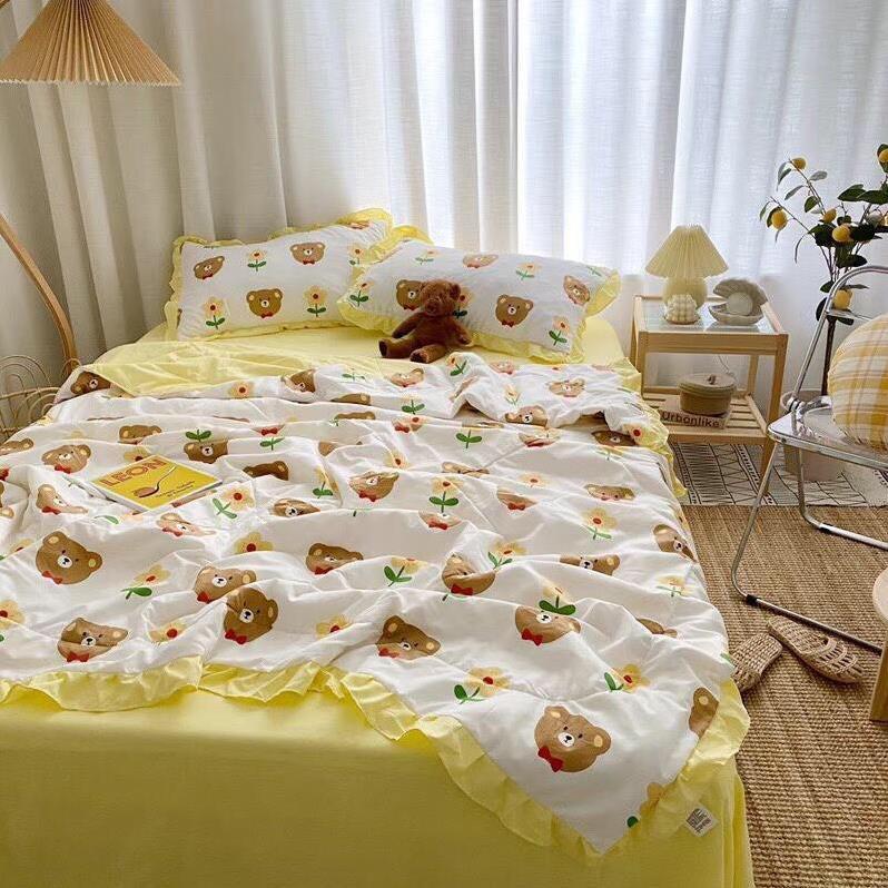 Bộ Chăn Ga Gối Cotton Đũi Bèo 4 Món Chăn Chần Hè Mẫu Mới Nhất 2021,