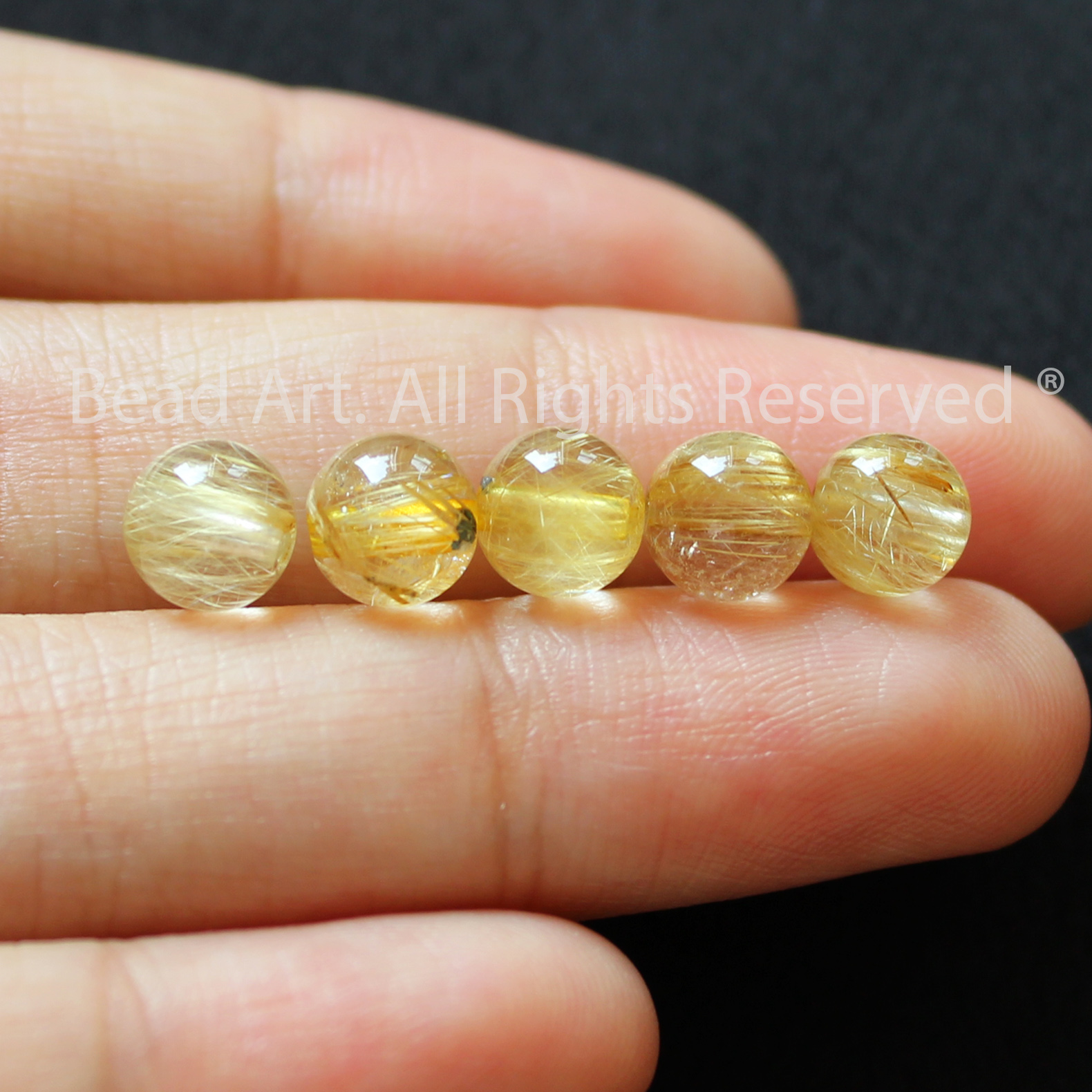 6MM Thạch Anh Tóc Vàng Tự Nhiên Dạng Tròn Loại A, Đá Phối Vòng Tay Phong Thuỷ, Trang Sức, Chuỗi Hạt, Mệnh Thổ, Kim - Bead Art