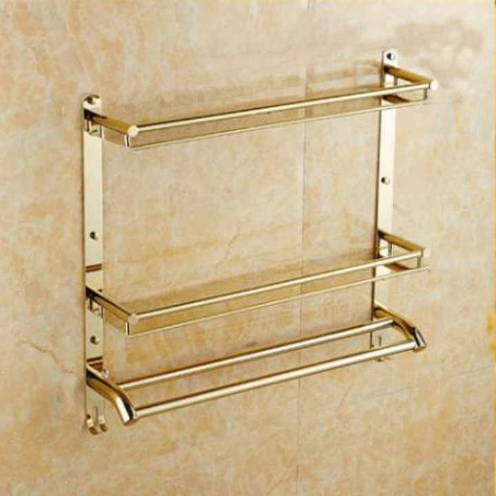 Kệ Giá Treo Khăn Nhà Tắm 3 tầng kèm khay inox mạ vàng PNK003