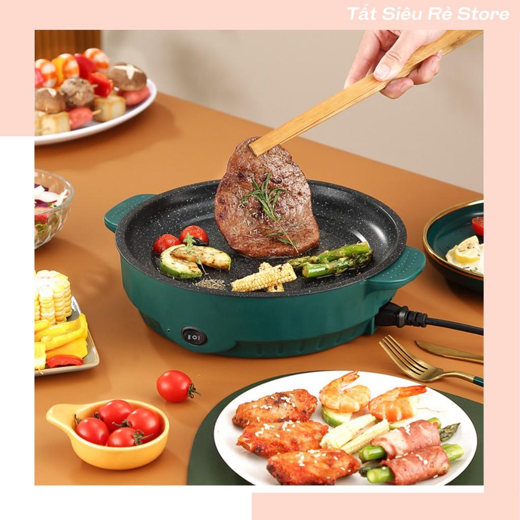 Chảo nướng điện chống dính mini,Bếp Nướng Thịt BBQ Bằng Điện Đường Kính 22 cm Kiểu Hàn Quốc