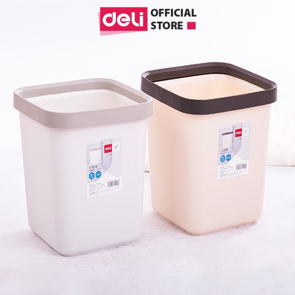 Thùng rác nhựa văn phòng vuông Deli - Dung tích 10l / 12l - Có nẹp giữ túi thông minh, nhựa pp dễ vệ sinh, không bám bẩn - 18820 / 18821