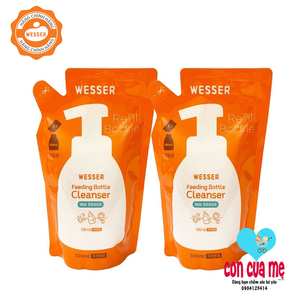 Bộ 2 Gói Nước Rửa Bình Sữa Wesser (500ml x 2)