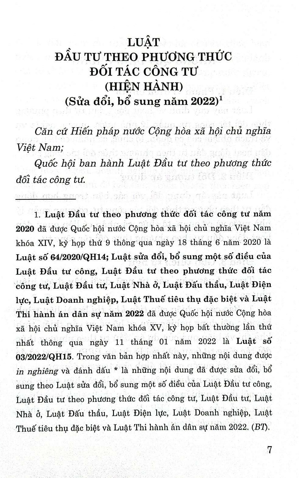 Luật đầu tư theo phương thức đối tác công tư