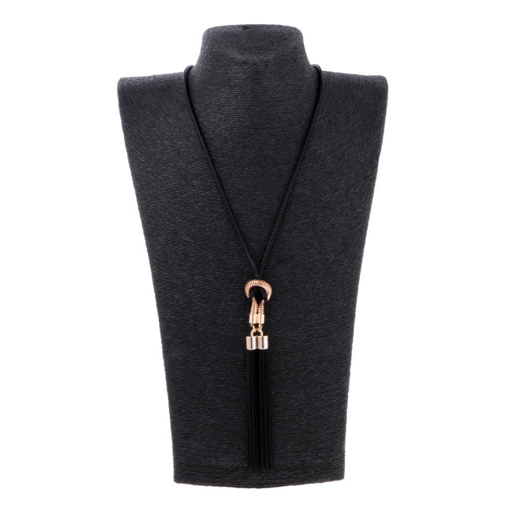 Fashion Tassel Pendant Statement Long Chain Sweater Necklace Jewelry Black