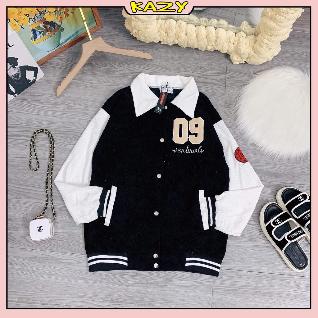 Áo khoác Bomber nữ cổ bể thêu 09 phối tay trắng KAZY STUDIOS A011