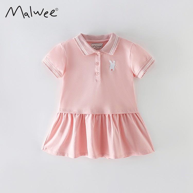 Đầm váy bé gái màu hồng trẻ em sơ mi Malwee 2 đến 8 tuổi
