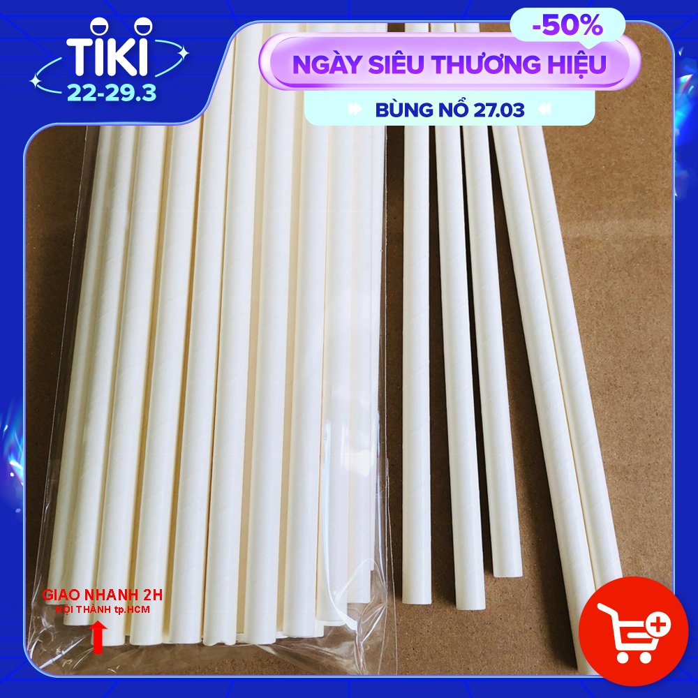 COMBO 50 Ống Hút Giấy Trắng Phi 8x196mm KETILO Cao Cấp, An Toàn, Thân Thiện Với Môi Trường - Hàng Chính Hãng OH006