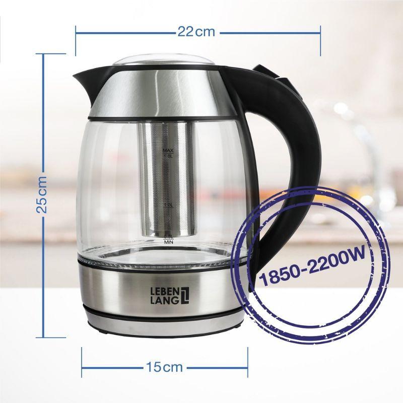 Ấm siêu tốc thủy tinh 1.8L thương hiệu Đức - Bảo hành 2 năm 1 đổi 1