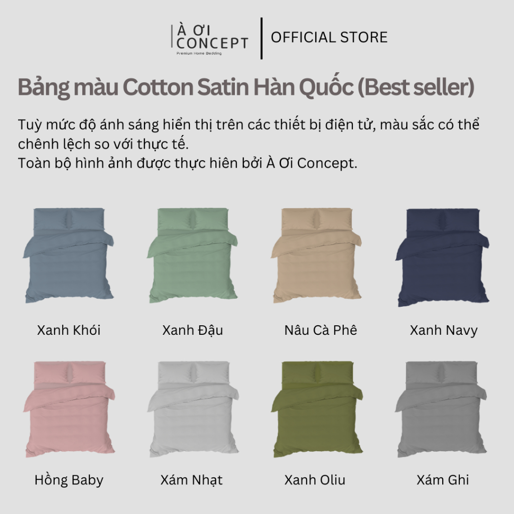 Bộ Chăn Ga Gối 4 Món Cotton Satin Size 1m6 x 2m Trơn Nhiều Màu À Ơi Concept cao cấp Hàn Quốc