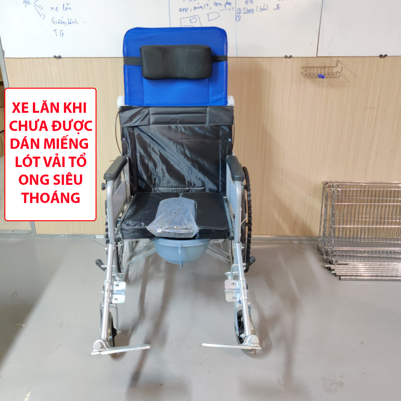 Xe lăn tay ngã lưng 6 nấc, có đệm và bô vệ sinh - NIKITA N213-1