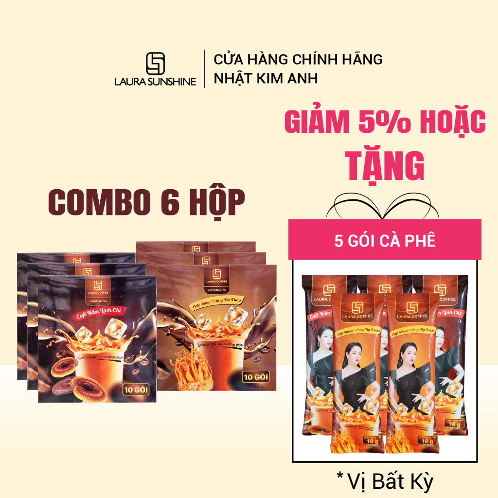 [Tặng Quà] Combo 6 Hộp cà phê hòa tan cao cấp Laura Coffee Nhật Kim Anh (6 hộp x 10 gói)