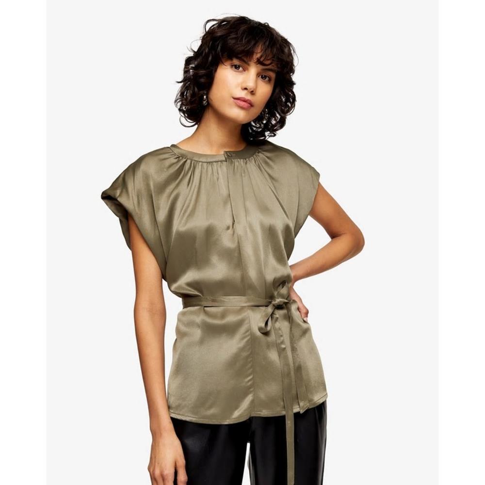 TOPSHOP - Áo kiểu nữ cổ tròn Khaki Sleeveless Tie Waist 13W18RKHA