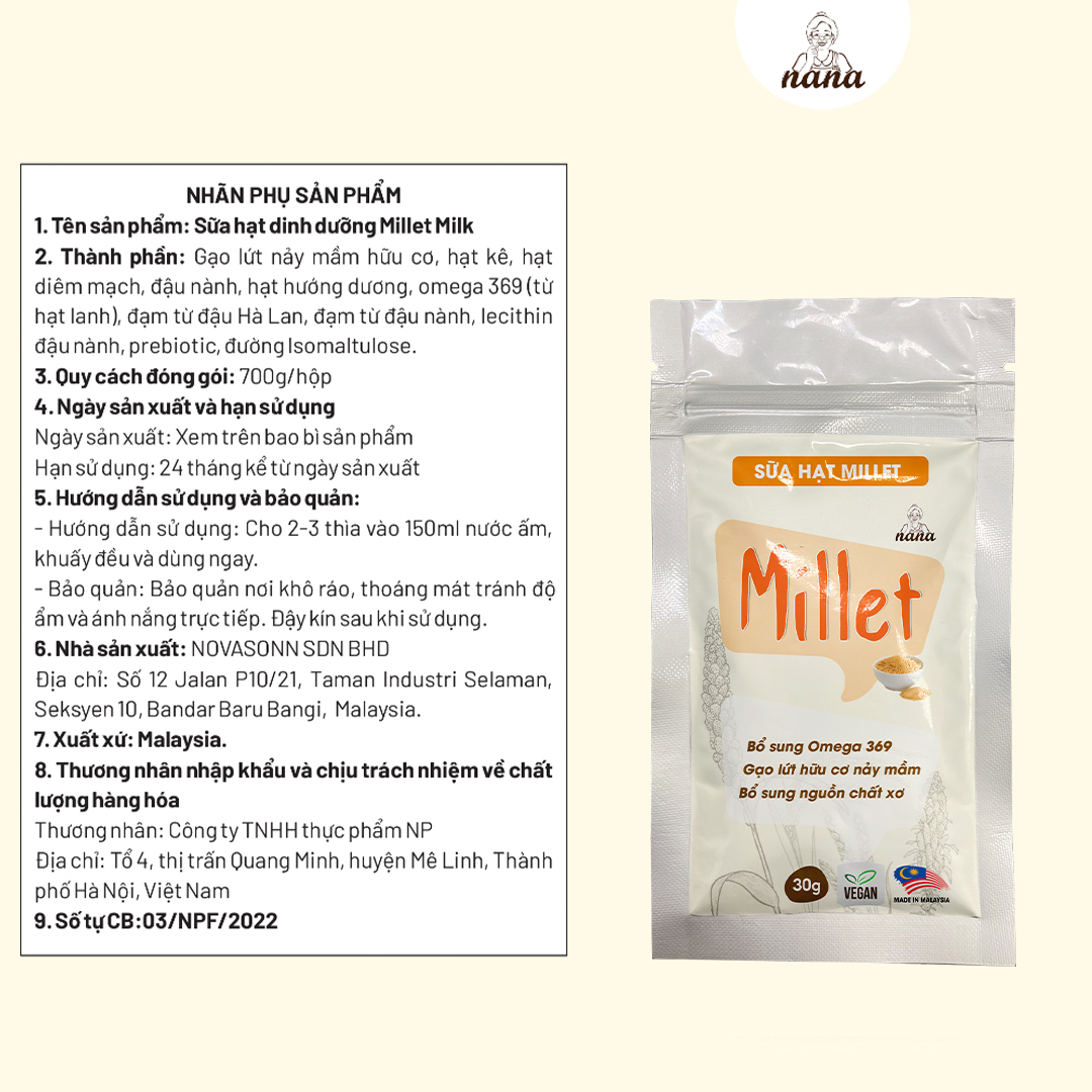 Combo Sữa Hạt Gạo Lứt Hữu Cơ Millet &amp; 24Grains Gói 30g Nana Malaysia Cho Trẻ Từ 3 Tuổi &amp; Người Lớn Bổ Sung Dinh Dưỡng - 24grains