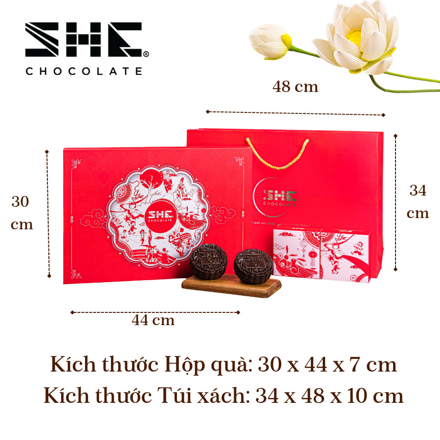 Bộ quà Ánh Trăng Hồng 4 bánh trung thu sô cô la 2022 SHE Chocolate - Món quà sức khỏe xứng đáng dành tặng người thân