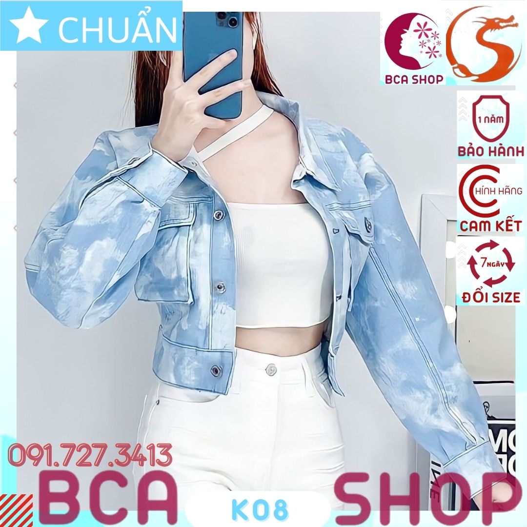 Áo khoác jeans nữ K08 ROSATA tại BCASHOP kiểu dáng croptop, thời thượng với chất jean cao cấp, phom chuẩn - xanh biển