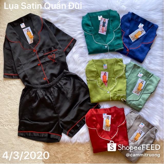 Size L-XL Bộ pijama LỤA SATIN ĐÙI cao cấp, có túi quần