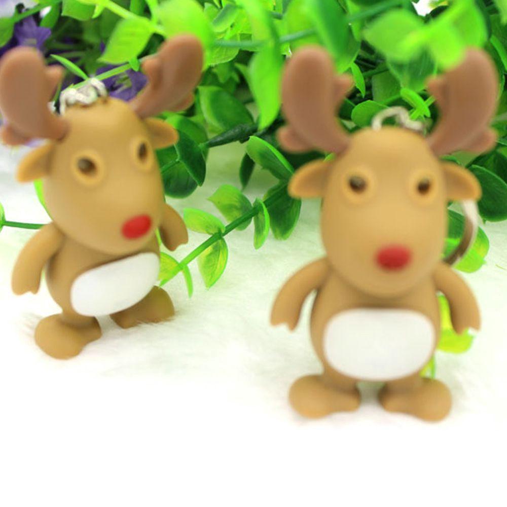 Móc khóa hình con tuần lộc giáng sinh phát sáng đèn Led có đèn có âm thanh