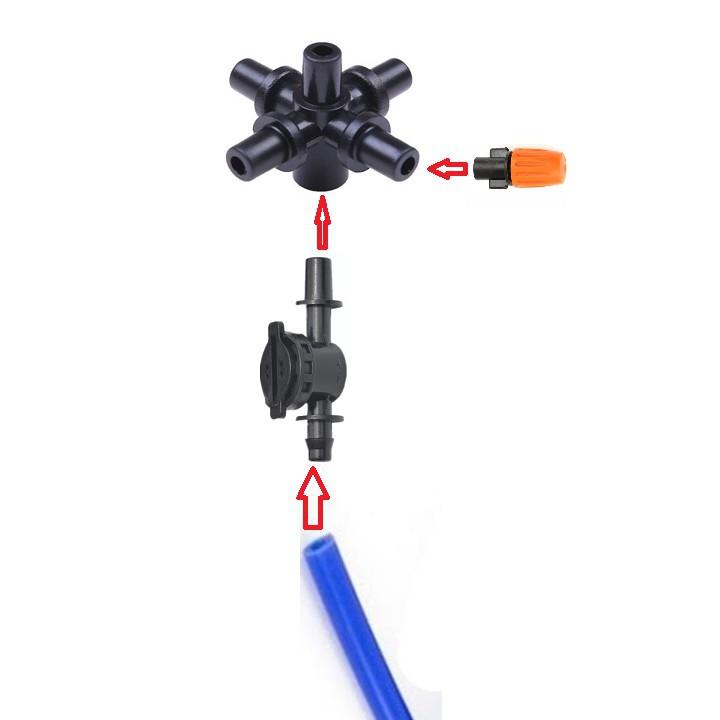Set 3 van chống rỉ nước 1 đâu ngạnh để lắp vòi phun sương nhựa vói ống phun sương 6mm hoặc 8mm