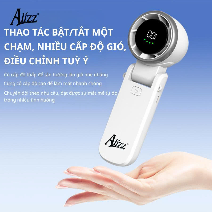 Quạt Cầm Tay Alizz Gấp Gọn Siêu Mát Al-14056 Màn Hình Led Kỹ Thuật Số Cao Cấp