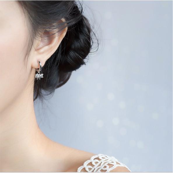 Khuyên tai bạc Ý s925 nơ đá treo E6388 - AROCH Jewelry