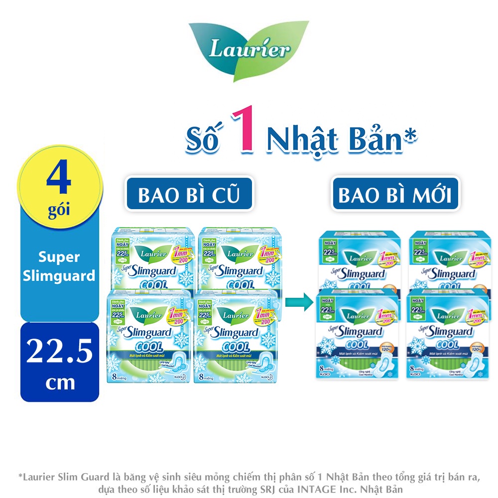 Combo 4 gói BVS Laurier Siêu Mỏng 1mm Mát lanh 22.5cm 8 miếng