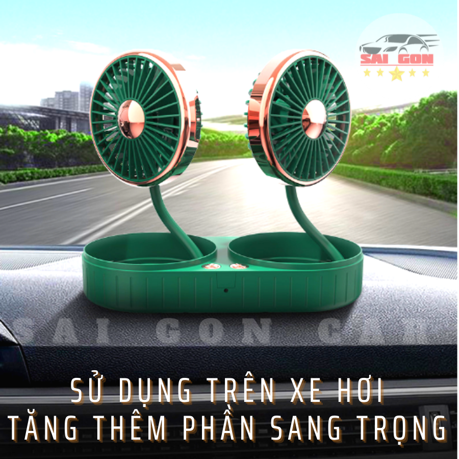 Quạt mini văn phòng động cơ kép mạnh mẽ, dây nguồn USB, xài điện 12V , quạt có thể xoay 360 độ và gấp gọn.