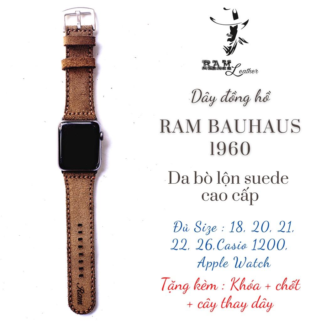 Dây đồng hồ Apple Watch da bò lộn nâu đậm 26mm - RAM