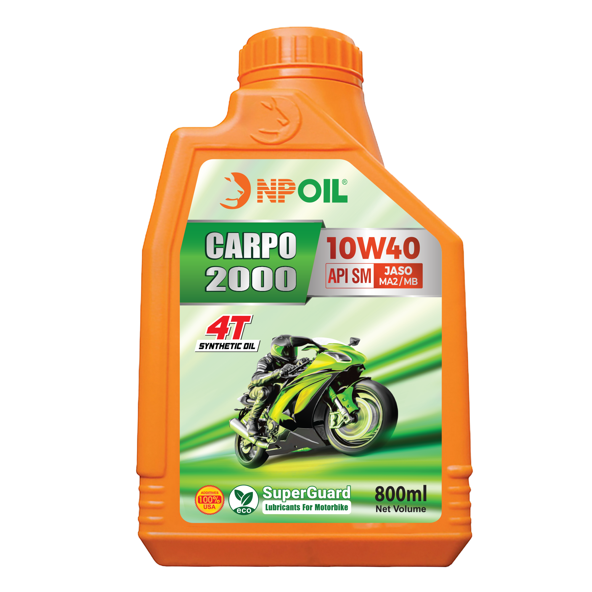 Dầu nhớt xe máy CARPO 2000 (Synthetic Oil) - API SM - JASO MA2/MB - 10W40 - 0.8L/1L (Xe số và Xe tay ga)