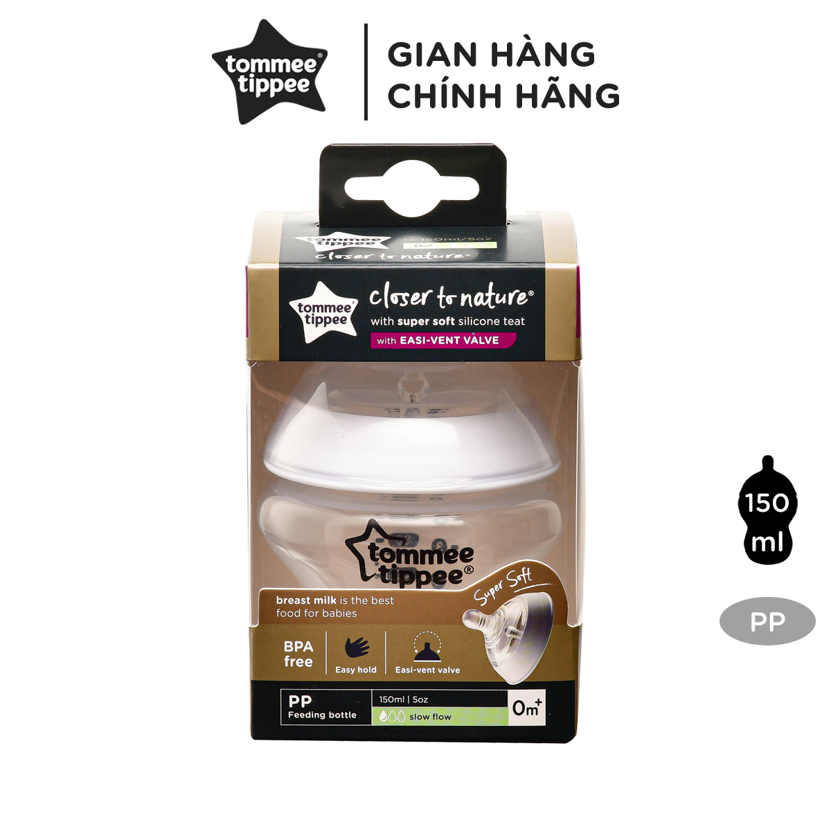 Bình sữa ty siêu mềm tự nhiên Tommee Tippee Closer to Nature 150ml, núm ty đi kèm 0-3 tháng