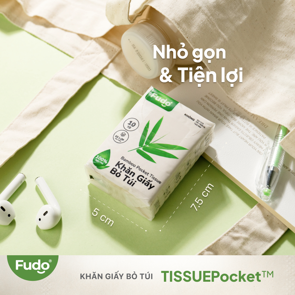 Khăn giấy bỏ túi Fudo TISSUEPocket từ sợi tre - 1 Lốc 12 gói