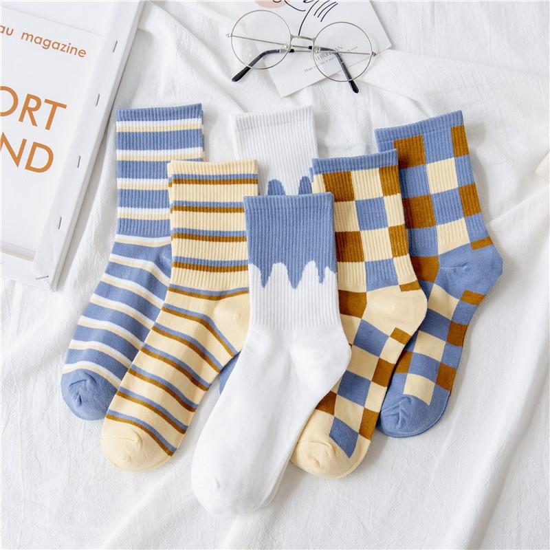 Combo Tất nữ thời trang trẻ trung nhiều màu sắc hoạ tiết caro dễ thương và ngắn cổ bèo họa tiết mặt cười-TO68