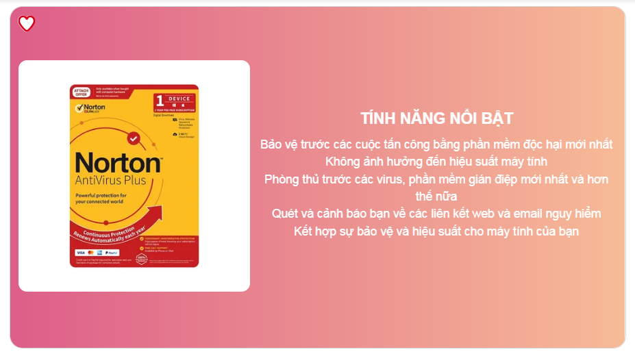 Phần mềm diệt Virus Norton Antivirus Nav Plus 2gb 1U 1D (1 năm) - Hàng chính hãng