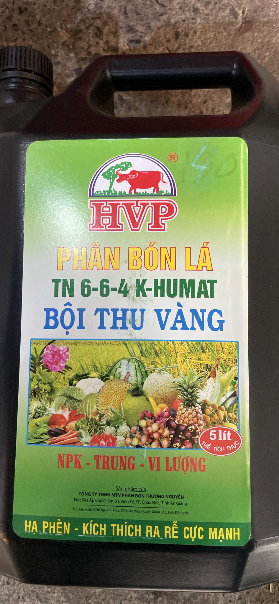 Phân bón la HVP 6-6-4 K-Humat trung vi lượng Bội thu vàng can 5 lít