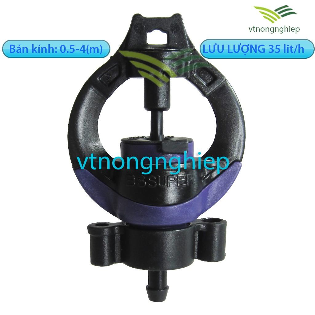 05 Béc tưới bù áp BS-Super lưu lượng 18-35-51-92-130, tưới đồi dốc, hàng cây dài, béc tưới phun mưa tại gốc cây.