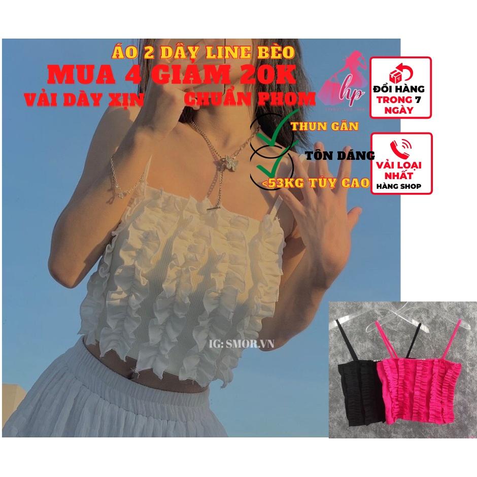 Áo 2 dây nữ kiểu line bèo croptop đẹp ôm body thun gân màu trắng đen cực dễ thương hàn quốc A110
