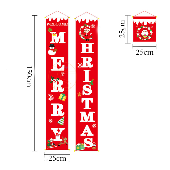 Câu Đối Trang Trí Giáng Sinh Noel 2023 Ở Cửa Lối Ra Vào Với Họa Tiết Merry Christmas Kèm Dây Treo Và Móc Treo