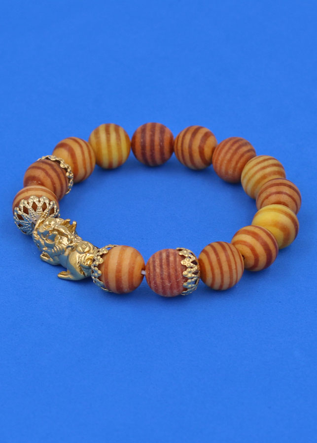 Vòng tay chuỗi hạt Gỗ Huyết Rồng 12 ly - cẩn Tỳ Hưu Phong Thủy inox vàng VGHRTHBKV12