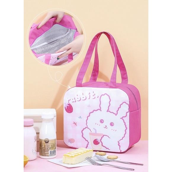 Túi đựng cơm cute - Túi giữ nhiệt hộp đựng cơm trưa văn phòng đi làm, đi học hoạ tiết HOẠT HÌNH có quai xách tiện dụng