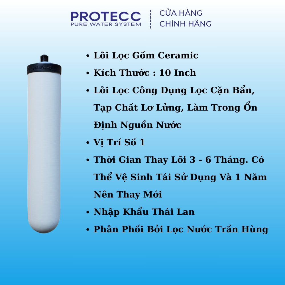 Lõi Lọc Gốm Ceramic British 10 Inch Dạng Ren Vặn Nhập Thái Lan Hàng Chính Hãng - Thay Cho Dr. Sukida, K Pro Series MT888