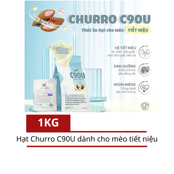 Túi 1kg Hạt PetQ Churro C90U (+ nhân Trái Cây) cho Mèo hỗ trợ Tiết Niệu